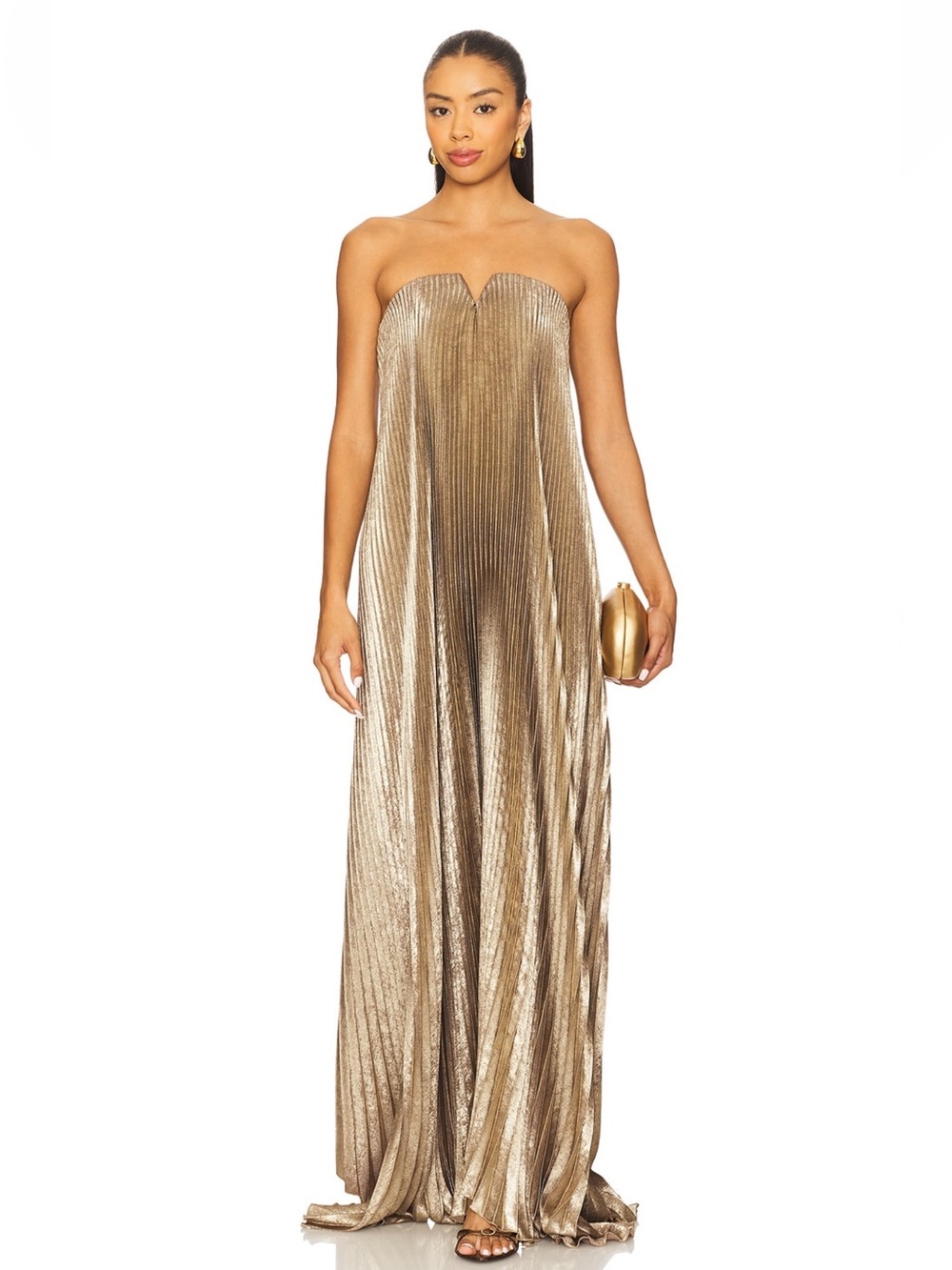 L’IDEE BLACK TIE GOWN - GOLD SHIMMER Metallic Pleated Maxi Dress